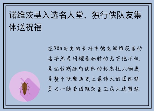 诺维茨基入选名人堂，独行侠队友集体送祝福